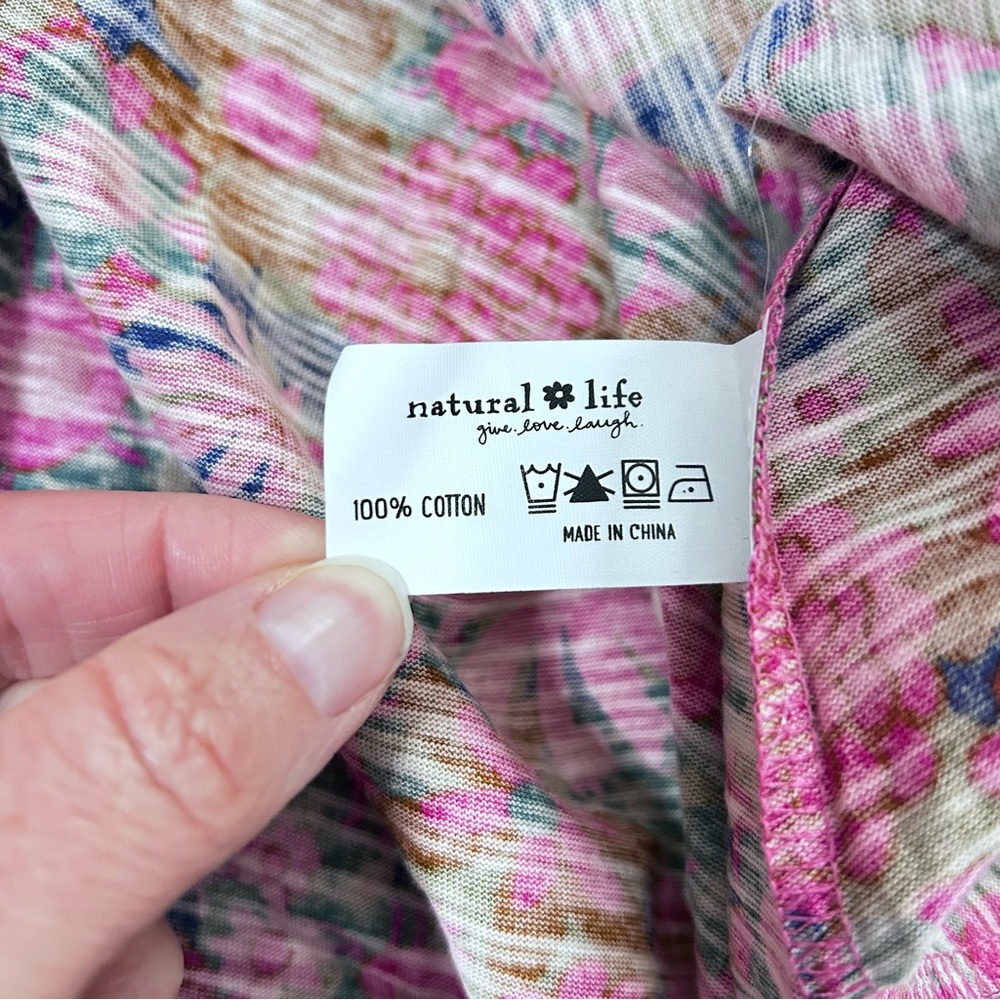 NWT NATURAL LIFE Pink Multicolor Floral Boxy Babydoll Tank Top Medium Cotton - Picture 4 of 9